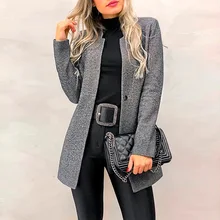 Элегантный женский Блейзер офисный женский пиджак с зубчатым воротником черный серый женский костюм Осень Зима Женское пальто