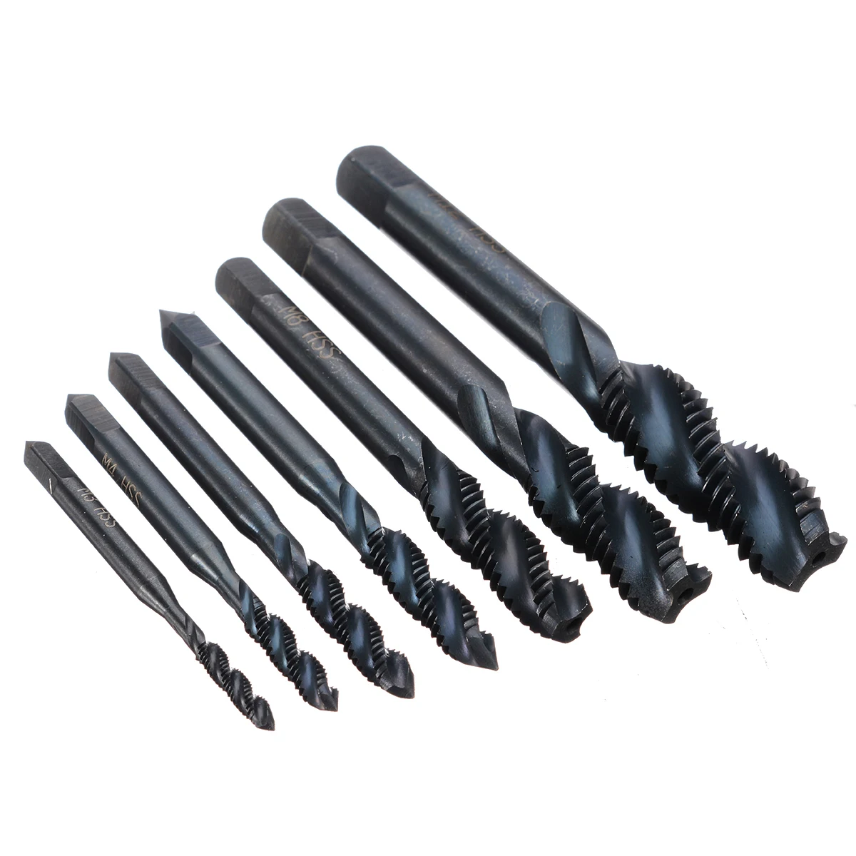 7pieces HSS M3 M4 M5 M6 M8 M10 M12 Metric Plug Tap Spiral Flute Screw Drill Machine Screw Thread Drill Set