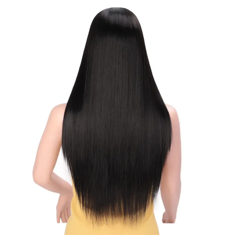I's a парик длинные черные прямые парики натуральные синтетические парики для женщин средняя часть натуральные волосы высокотемпературное волокно - Цвет: #1