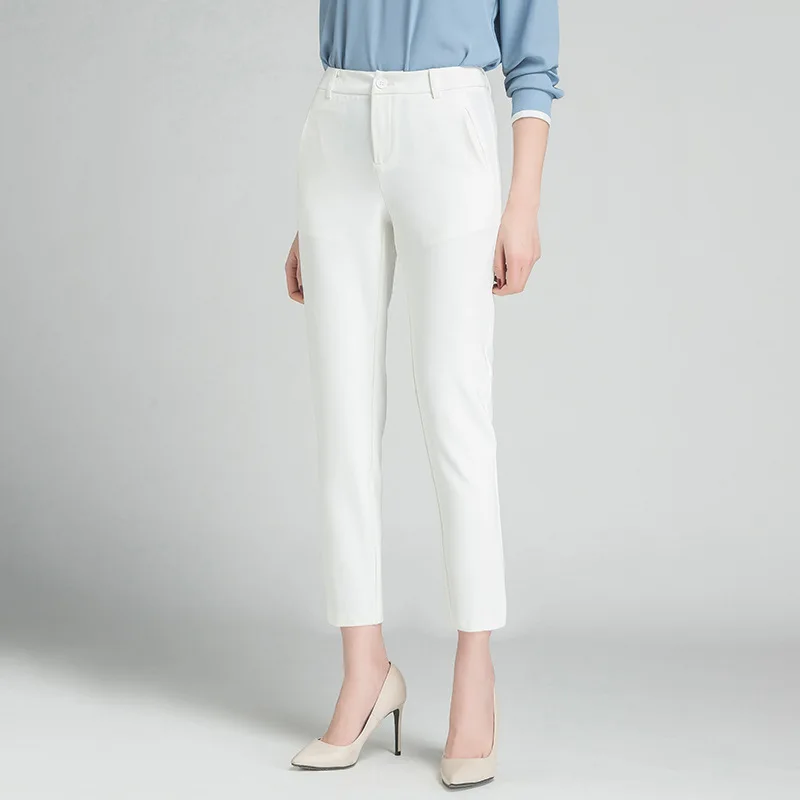 

2020 Summer Spring Winter Women Pants High Waist Loose Formal Elegant Office Lady Ankle-Length With Belt Pants