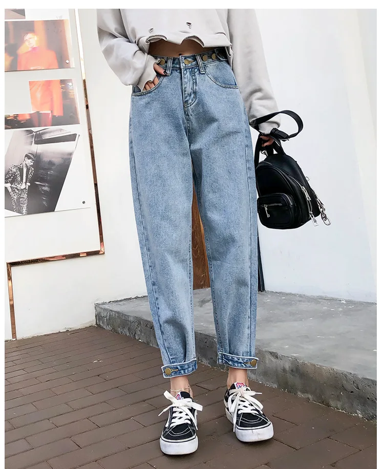 Новые винтажные женские джинсы для женщин в стиле бойфренд мама джинсы с высокой талией синие повседневные узкие брюки Корейская уличная одежда деним