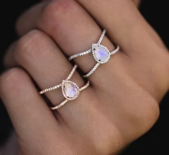 

Plated 14k Rose Gold Drop-Shaped Moonstone Ring Teardrop Pear Shape Rings