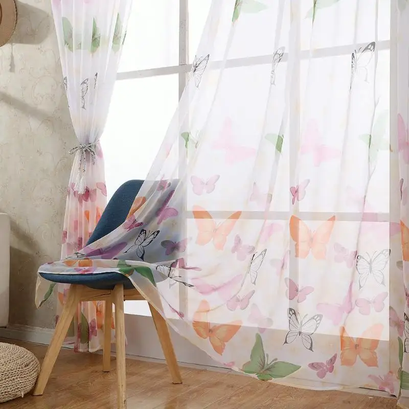 Красочные бабочки офсетная печать выгоревшая занавес Sheer Organdy панель