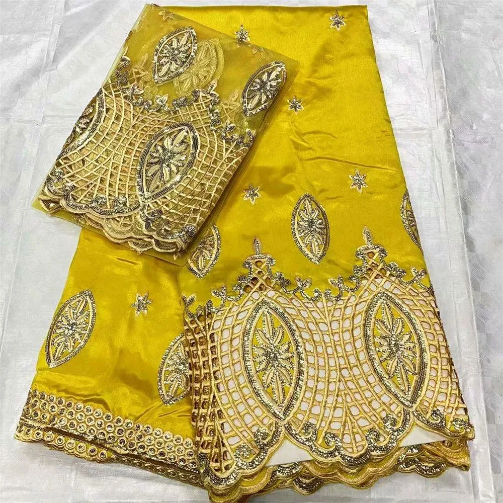 

Sequins African George Lace With Silk Fabric Nigerian Blouse Wrapper High Quality Tulle French Mesh 7 Yards Set For Dress G013