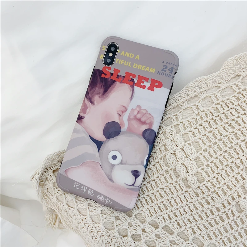 Забавный Милый спящий детский чехол для телефона для iphone 11promax 7 6 6S 8 Plus чехол для iphone XR XSMAX Модный мягкий чехол s Fundas - Цвет: Бежевый