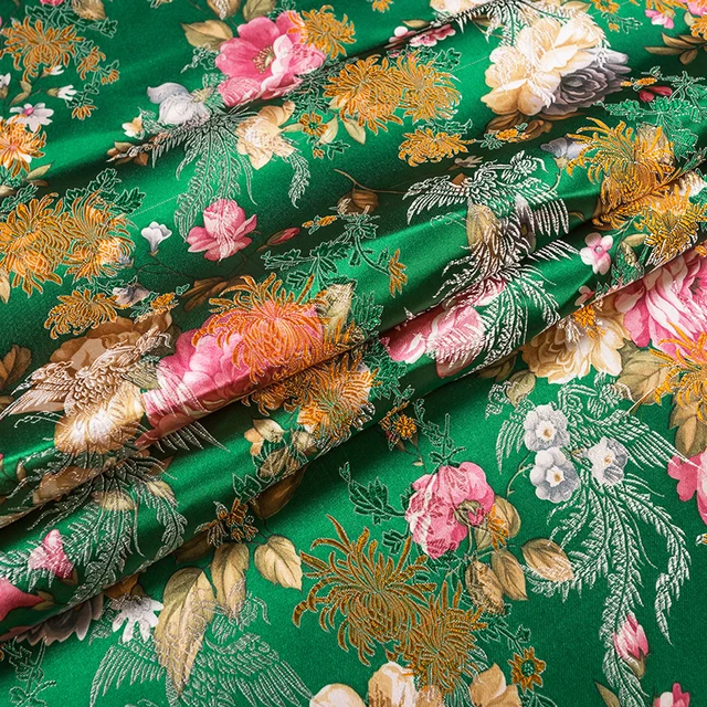 Flowers Imitation Silk damask fabrics brocade jacquard pattern sewing material for cheongsam kimono of DIY fabric for dress 1