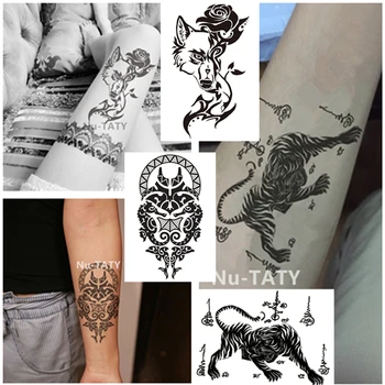 

Nu-TATY Waterproof Temporary Sticker Black Fox Rose Chinese Tiger Wild Goose Totem Black Leopard Lion Head Tattoo Sticke