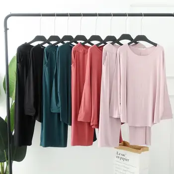 

Basic Modal Pajamas Suit Casual Pyjamas Sets Women Solid Sleepwear Loose Home Dress Sexy MM Lingerie Leisure Wear