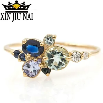 

Blue Bubble Rings Gold Color Finger Ring for Women with AAA Multicolor Cubic Zircon Wedding Berloque Beautiful Mermaid Rings
