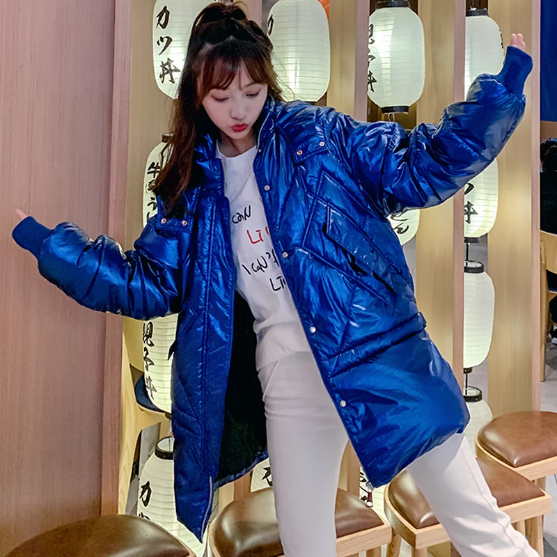 New Parka Women Winter Jacket Coat Loose Candy Color Snow Cotton Padded Jacket Thicke Warm Hooded Mid-Long Outerwear AA994