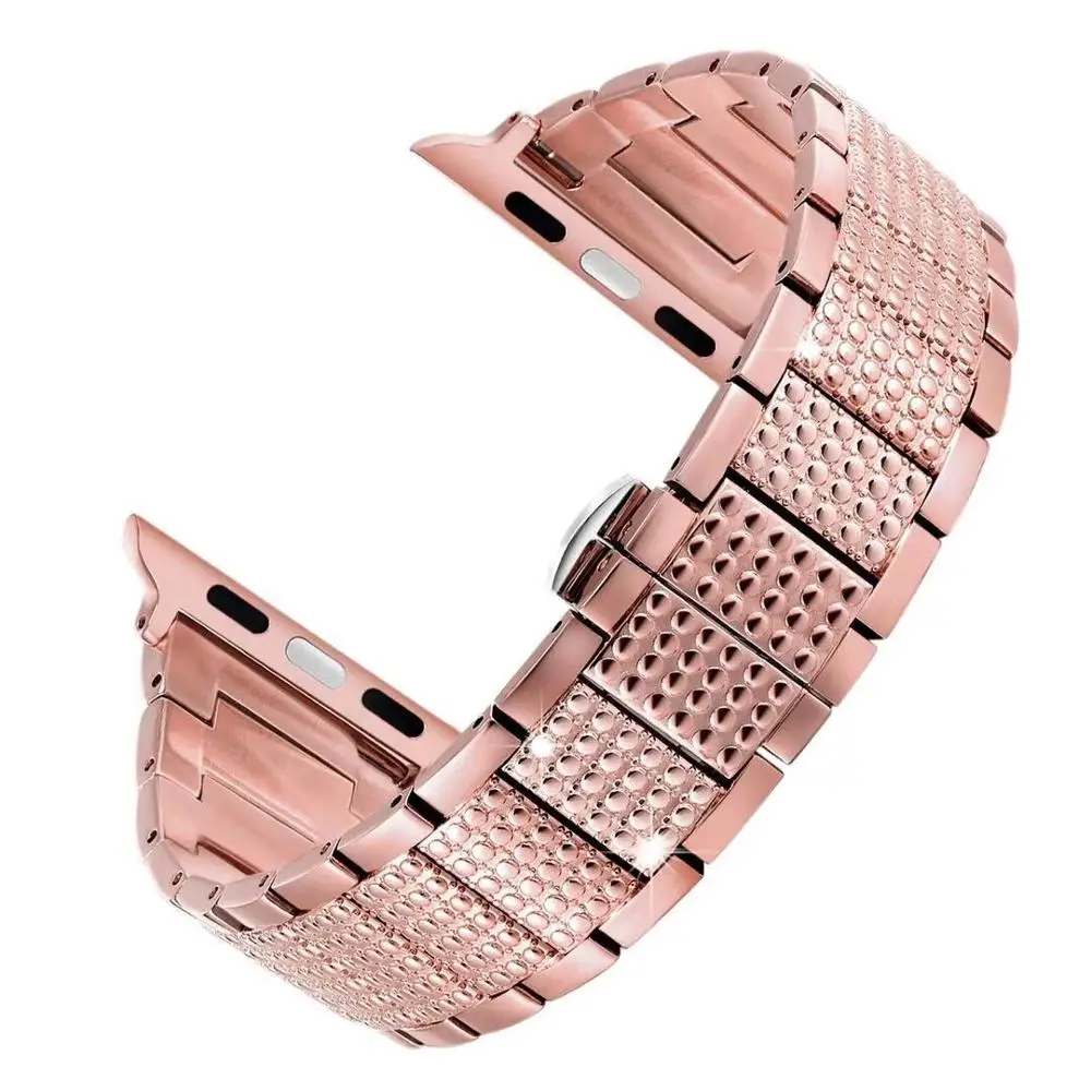 Luxury design Butterfly clasp Stainless Steel link Bracelet Strap series 4/3/2/1 for Apple Watch Diamond Band 38/40mm 42mm/44mm - Band Color: rose gold