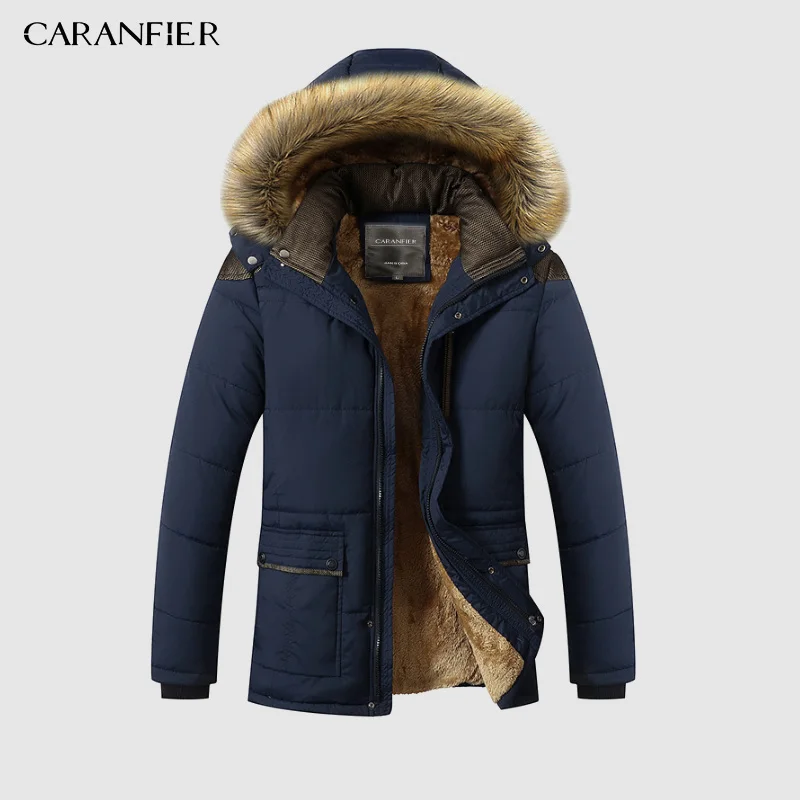 Тёмно-синий CARANFIER, Хит, зимняя куртка, Мужская, Вельветовая, утолщенная, хлопок, пальто, мужская, s, Повседневная парка, jaqueta masculina Casaco, теплая, съемная, парка - Цвет: Тёмно-синий