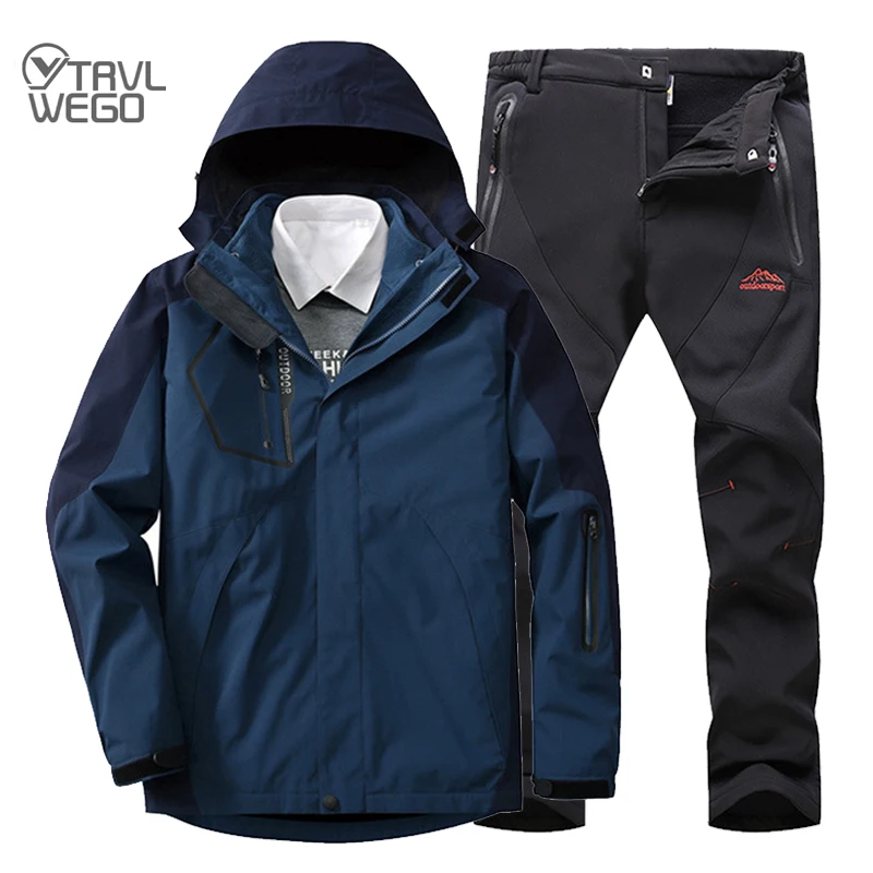 

TRVLWEGO Winter Men Camping Ski Jacket Pants 2 in 1 Fleece Thermal 0 ° C Windbreaker Hik Sports Trekking Outdoor Coat&Trousers