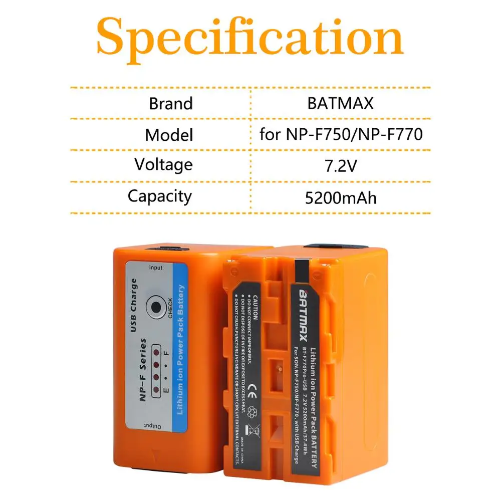 Indicador de Energia da Bateria para Sony Saída F730 4 F770 Led np F960 F970 Np-f550 Ccd-trv58 V1j z1 Pcs 5200mah Usb Np-f750 - Image 3