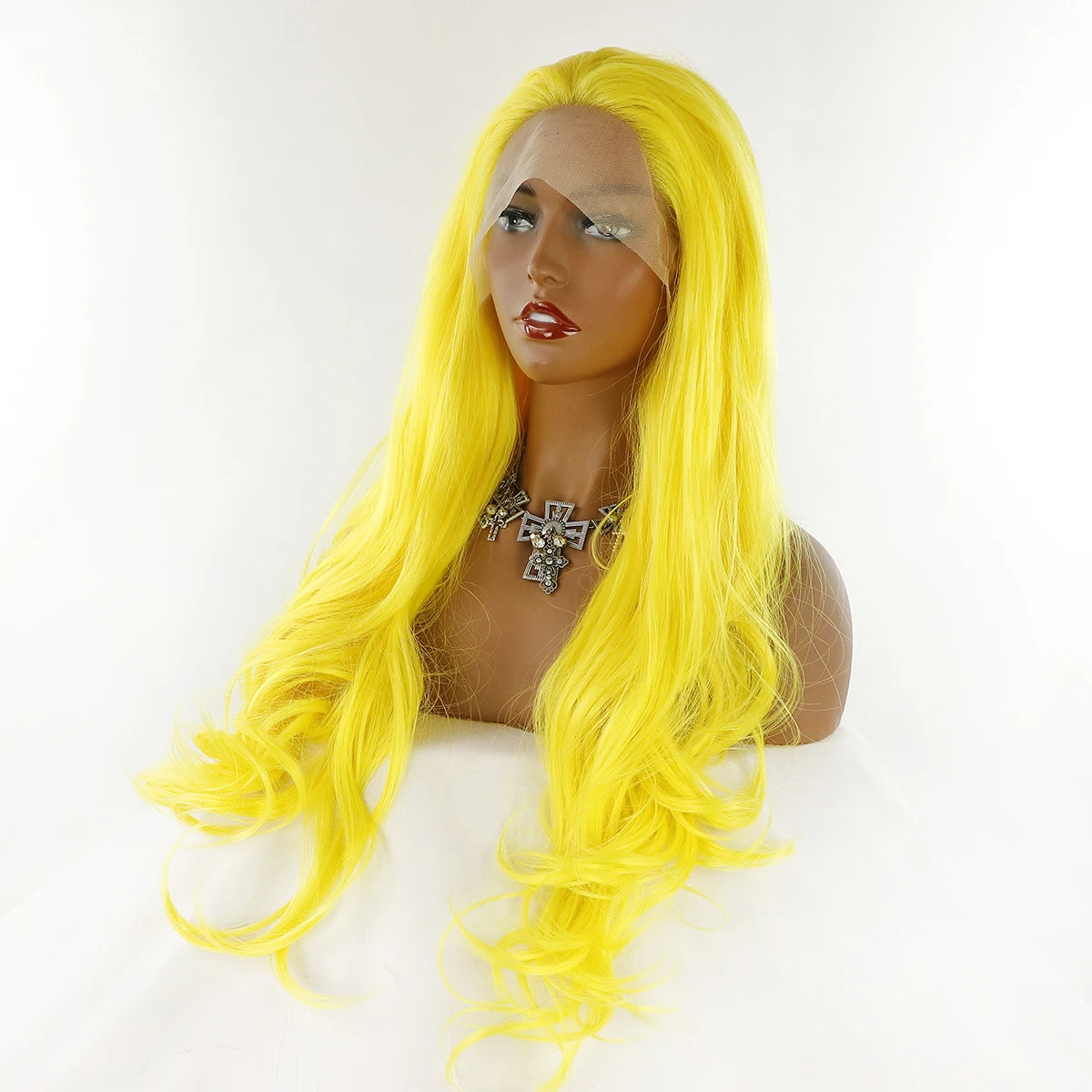 

Transparent Lace 180% Density Yellow Colored Body Wave Hair Synthetic Lace Wigs Natural Wave Synthetic Lace Front Wigs