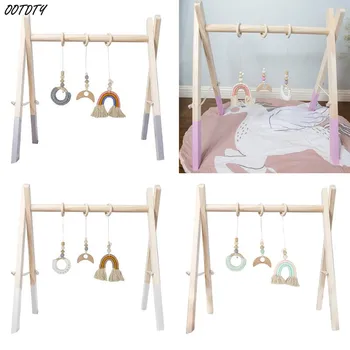 

OOTDTY 1 Set Nordic Cartoon Baby Wooden Gym Fitness Frame Rack Rainbow Hanging Pendant Toys Kit Toddler Infant Room Decorations