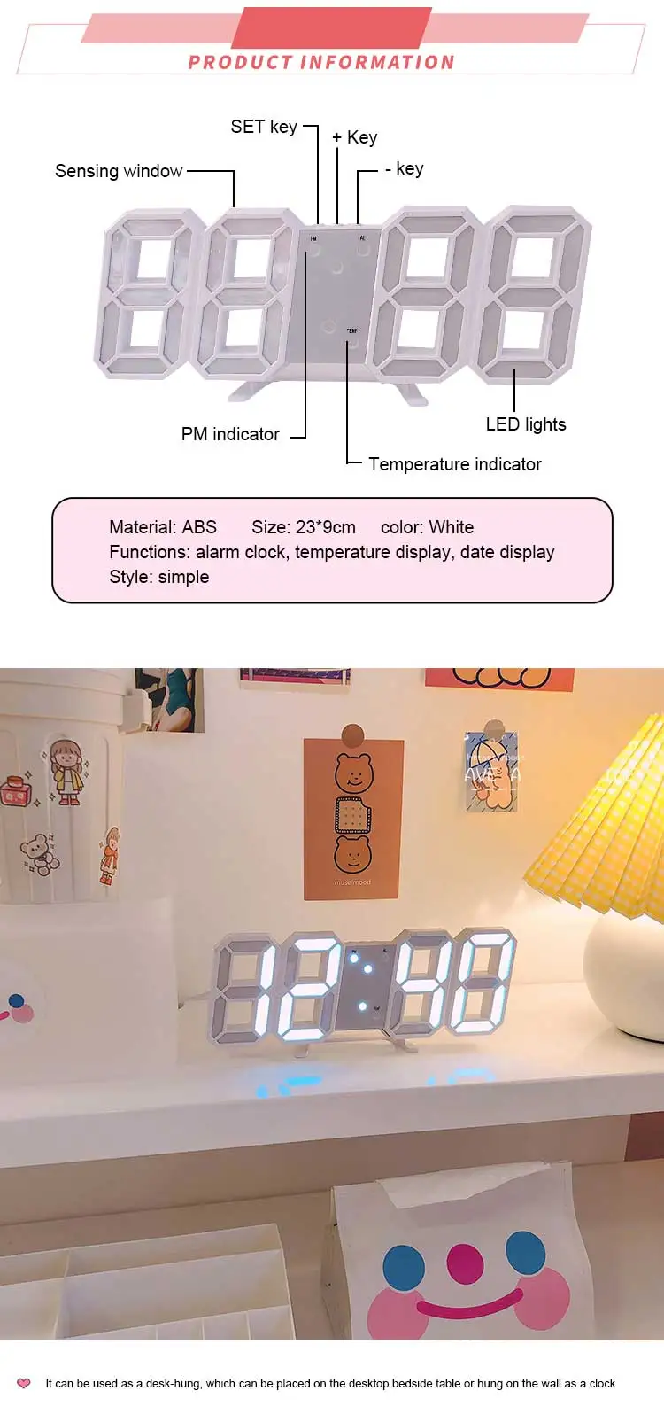 Home Decor Digital Wall Clock Digital Alarm Clocks Hanging Table Clocks Calendar Thermometer Electronic Clocks 3d Wall Clock