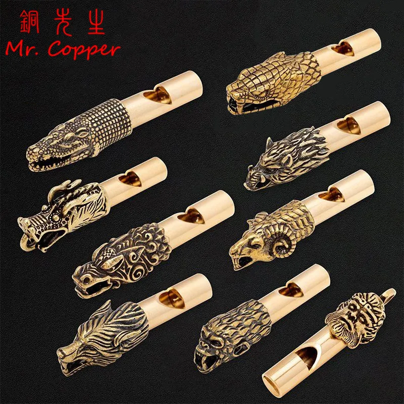 Whistle Toys Copper Wild Boar Rhino Eagle Boa Lion Wolf Kirin Lizard Keychain Pendants Outdoor Referee Whistle Vintage Wild Survival Whistles