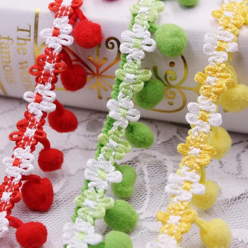

1Yards/Lot Silk Tassel Fringe Trim Pom Pom Trim Ball Lace Ribbon Embroidery Lace Fabric DIY Sewing Garment Shoes Bag Materials