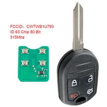 315MHz 4 Buttons Keyless Uncut Flip Remote Key Fob with ID 63 Chip 80 Bit for Ford 2011-2015 Explorer / Ford 2011-2016 F-Series 2005 2011 ford five hundred 4 four button keyless entry remote free programming included