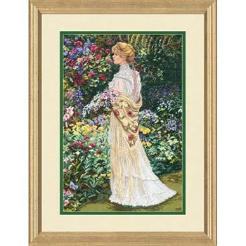 

MM Top Quality beautiful nostalgic counted cross stitch kit dimensions 35119 In Her Garden lady woman girl