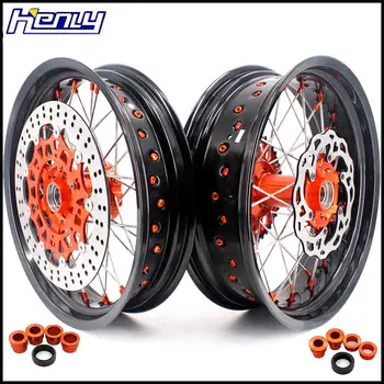 

3.5/4.25 17 INCH Supermoto Motard Wheels Rims Set for KTM SX SXF XCW XCF XC EXC EXCF EXC-W 125-530 03-19 Orange Nipple