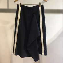 Новая осенне-зимняя модная юбка миди для женщин, цветная стеганая полосатая пуговица, необычная Дамская длинная юбка, одежда