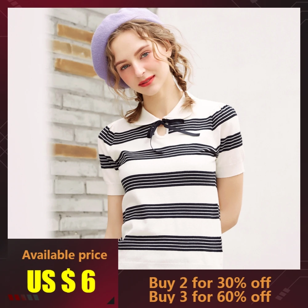 

Metersbonwe Girls T-shirt for female Striped Doll Collar Cute Bottoming Shirt Special Version ins Hot Shirt