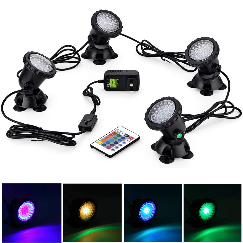 underwater lights RGB Submersible Pond Swimming Pool Lights IP68 Waterproof Underwater Aquarium Spotlights 36 LED Garden Landscape Lawn Light underwater solar lights