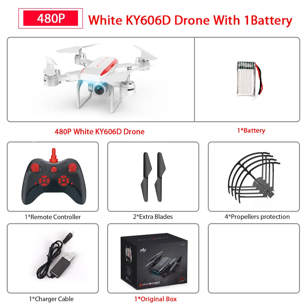 KY606D Дрон с FPV wifi 480P 1080P 4K HD Двойная камера или без камеры Квадрокоптер 20 минут время полета мини Дрон VS SG106 E58 Дрон - Цвет: White 480P 1B