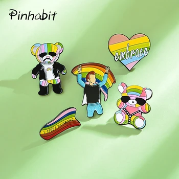 

LGBT Bear Gay Pride Rainbow Enamel Pin Set Love is Love Heart Rainbow Bondage Bear Badge Cartoon Lapel Pins Gift For Women Men