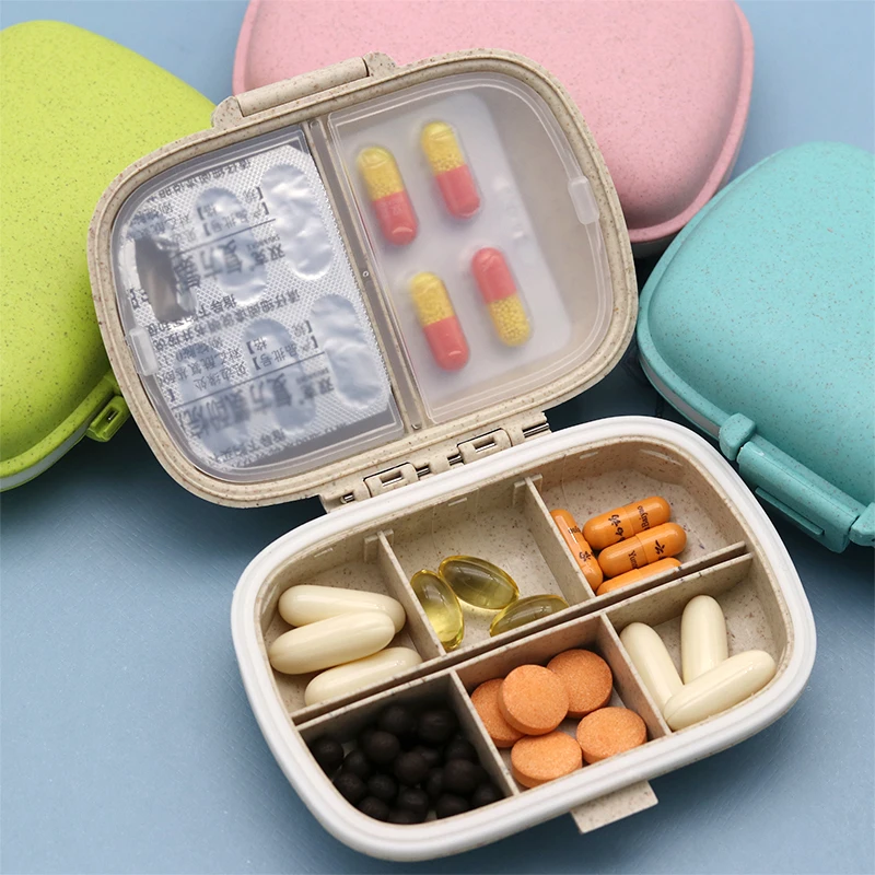 

8 Grids Organizer Container For Tablets Travel Pill Box With Seal Ring Small Box For Tablets Wheat Straw Container For Medicines