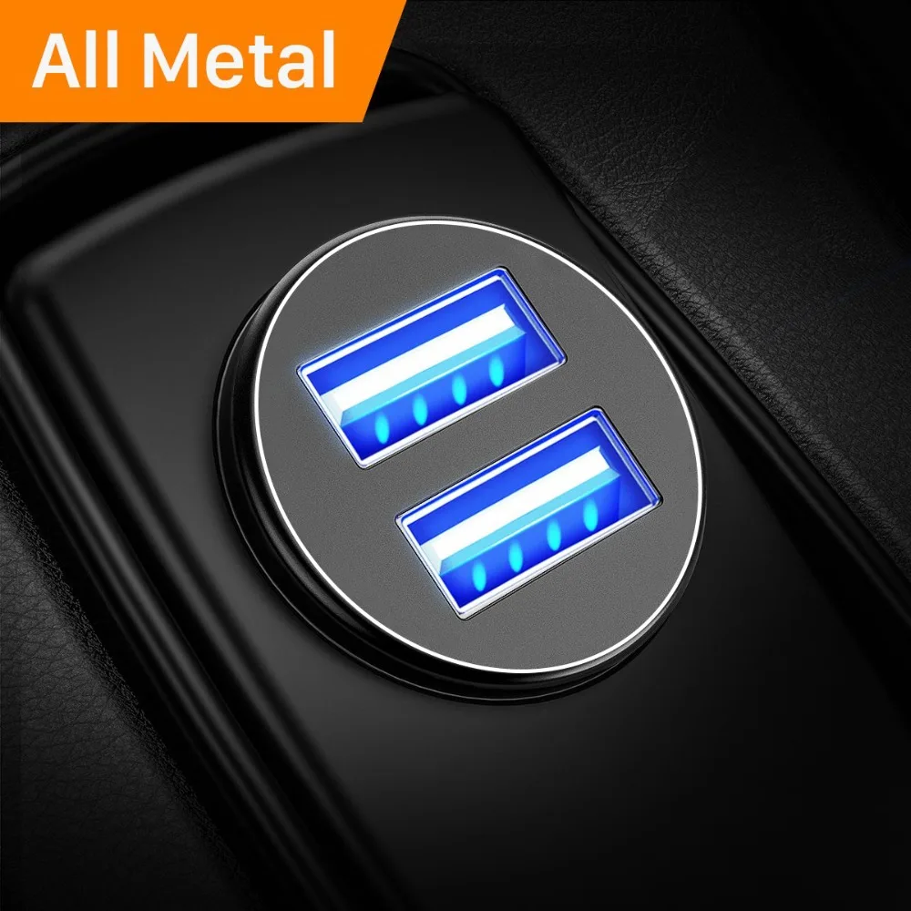 Автомобильное зарядное устройство сдвоенный USB Автомобильное зарядное устройство 4.8A металлический автомобильный адаптер светодиодный дисплей Автомобильный детектор напряжения Быстрая зарядка для iPhone Android