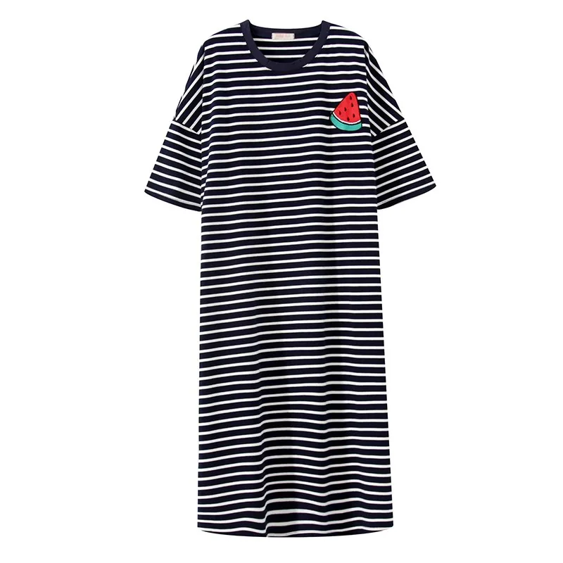 여성 짧은 소매 홈웨어 나이트 드레스, 6XL, 스트라이프 나이트 웨어, 홈 드레싱 가운, 여름 최신 가운, 긴 나이트 가운