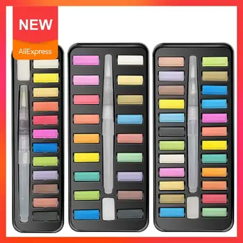

24 Colors Professional Watercolor Paint Set Solid Gouache Brush With Metal Water Pen Diy Box Art Supplies Pigment O5M1