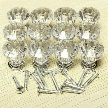 

12Pcs Crystal Door Knobs Diamond Shape Design Crystal Glass Knobs Screw Handle Knob Cabinet Hardware Furniture