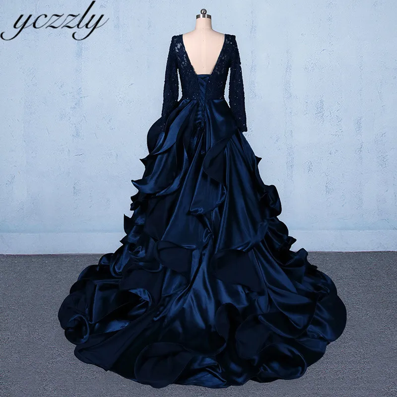 Vestido Longo Festa, элегантная, v-образный вырез, кружево с аппликацией и бисером нарядное бальное платье Темно-синие женская блуза с послойным расположением ткани, оборочками и v-образным вырезом длинное вечернее платье YE55
