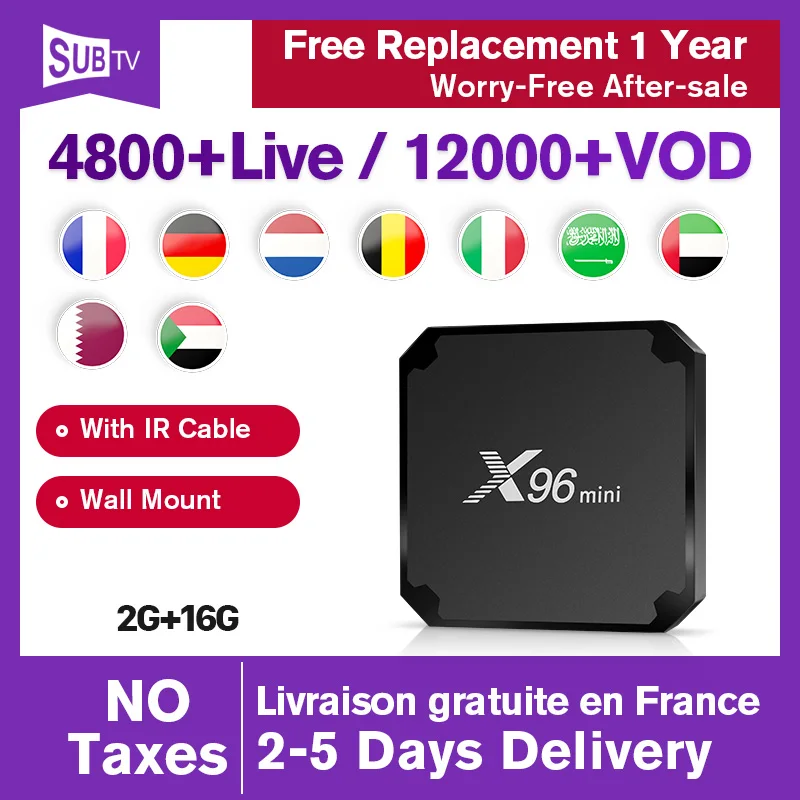 

Android 7.1 X96 Mini IPTV France Spain smart 4K Top box with 1 Year IPTV Subscription SUBTV Code Sweden Germany IP TV Europe box