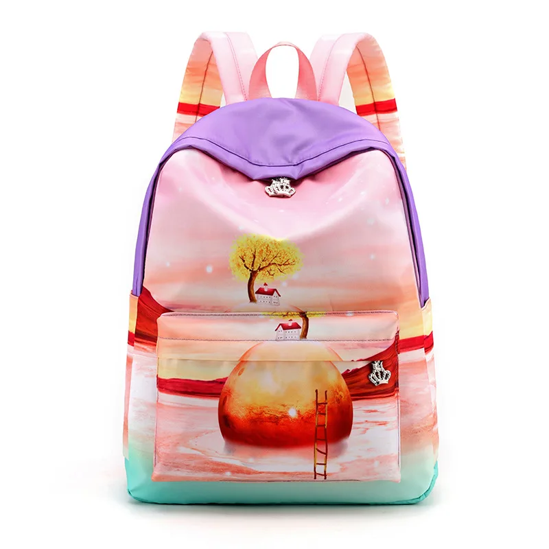 

2019 New Style Cool Backpack Nylon Gradient Online Celebrity Crown Students shu bao Travel Outdoor Backpack Bag