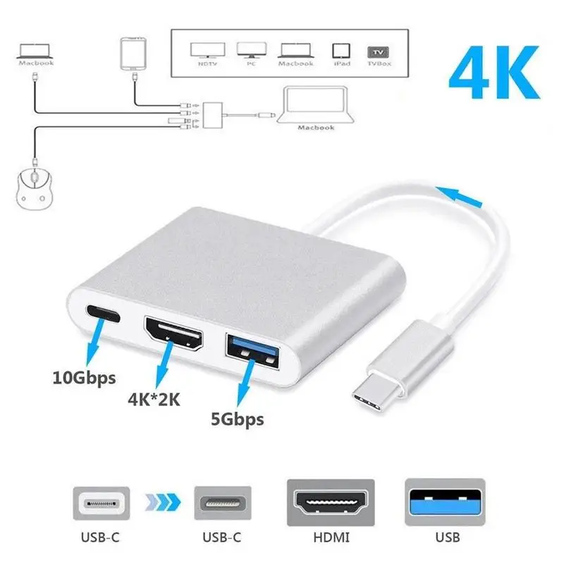 4k алюминиевый корпус три-в-одном Hd кабель преобразования Usb3.1-поворот Hdmi транс-провод тип-c-поворот Hdmi конвертер