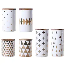 Герметичный керамический резервуар для хранения, нордическая креативная твердая деревянная крышка, золотой резервуар для хранения, герметичная банка, Пуэр, чай, кофейник, кухонный горшок для хранения