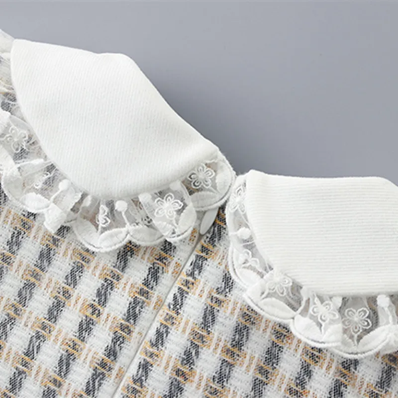 DFXD Toddler Dress Spring Elegant Dress Korean Style Peter Pan Collar Long Sleeve Cute Bow Plaid Party Princess Dress Vestidos