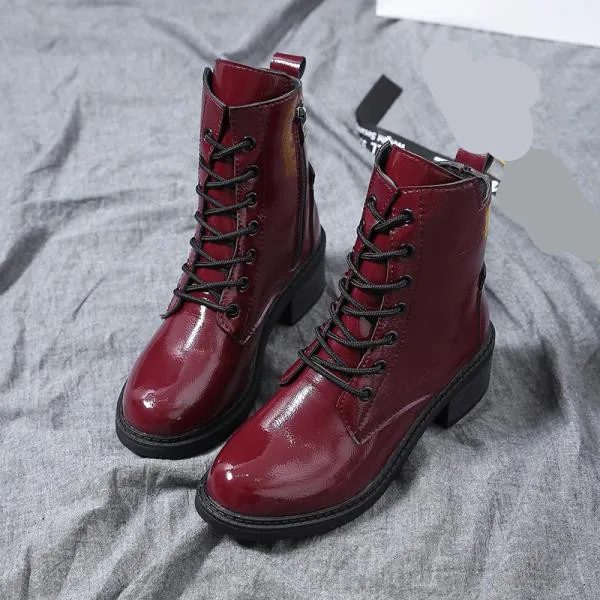 Bootee/ г. Женские ботинки до середины икры осенние ботинки на низком каблуке со шнуровкой роскошные дизайнерские женские полусапожки с круглым носком - Цвет: 2