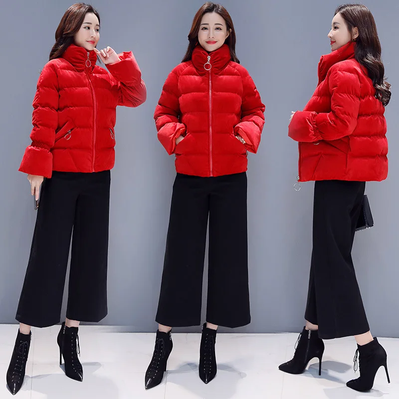 

2018 Winter Hbljr6802-1 Korean-style Women's Elegant Fashion Velvet Short Cotton-padded Clothes