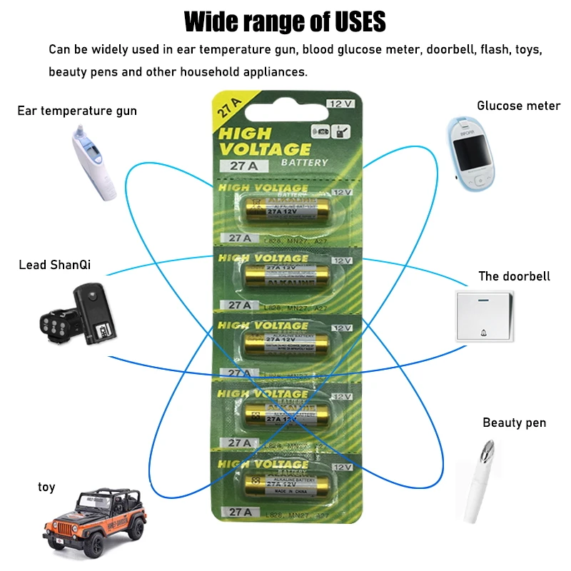 5Pcs 27A/MN27/GP27A/L828/A27 12V Battery Alkaline Single Use BatteriesSingle Use Batteries For Doorbell Remote