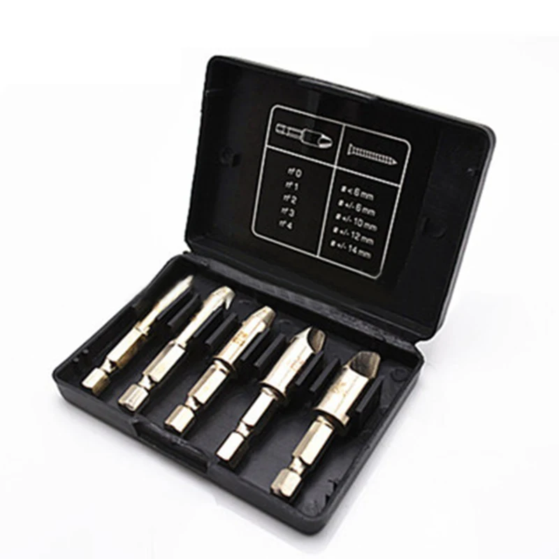 

5pcs Screw Extractor Left Hand Cobalt Drill Bit Guide Set Easy Out Broken Bolt Damaged Remover Hex Shank Bolt Remover Extractor
