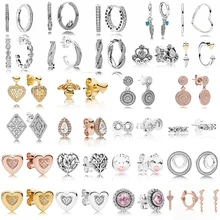 Мода дикие Новые 925 пробы серебряные серьги сверкающие в форме сердца подписи круглые беруши серьги из розового золота