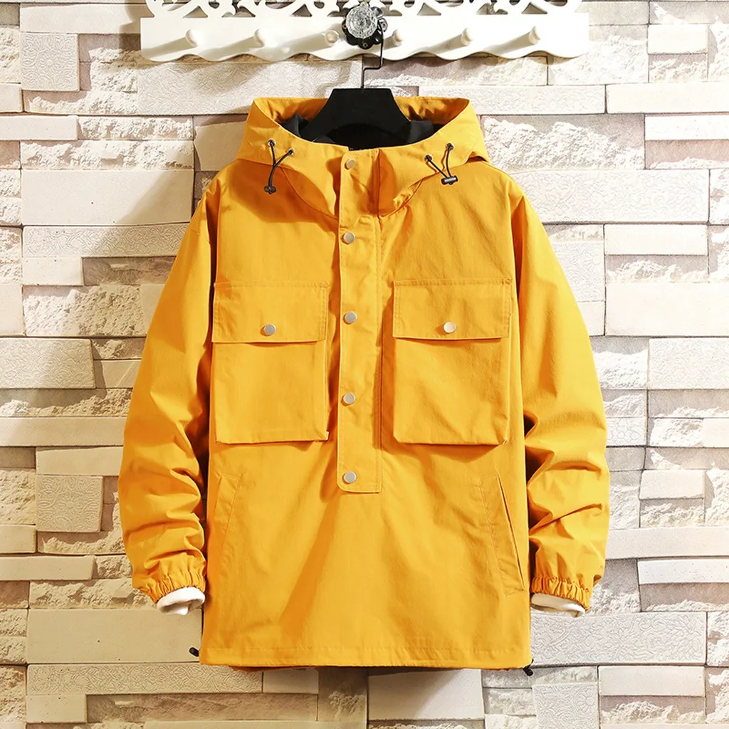 Feitong New Casual Jacket Men Street Fashion Hip Hop Yellow Hooded Bomber Jackets jaqueta masculino Male Pullover Outwear Coats