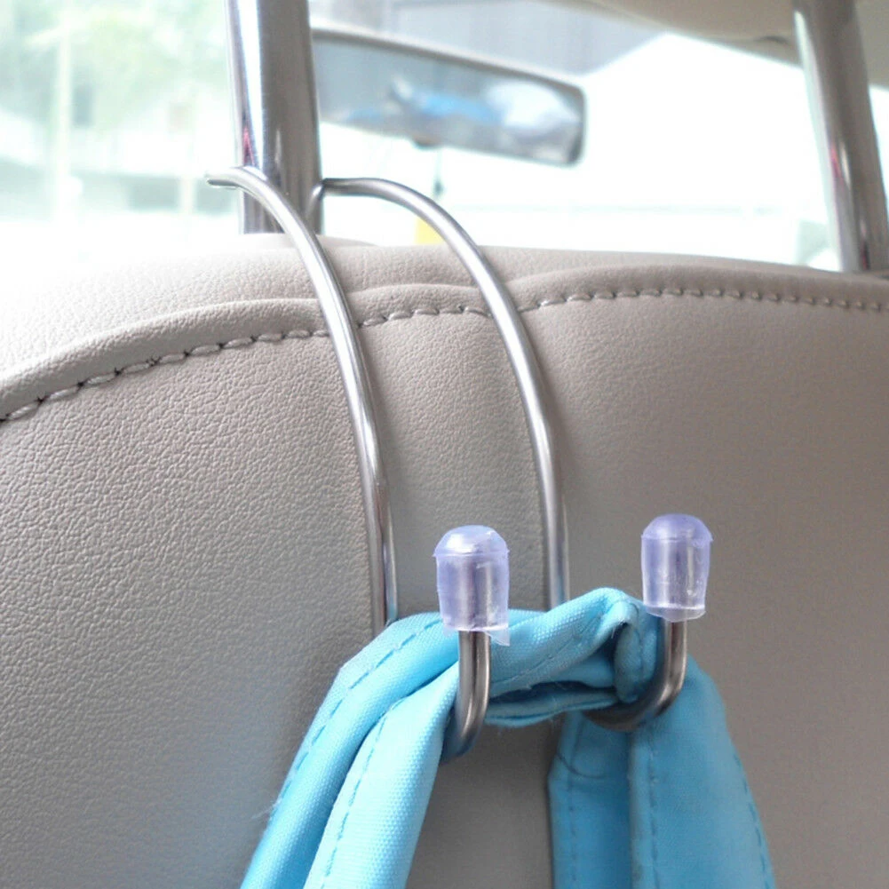 

4 Pcs Multi-functional Metal Car Seat Headrest Hanger Bag Hook Holder for Bag Purse Cloth Grocery Storage Auto Fastener Clip