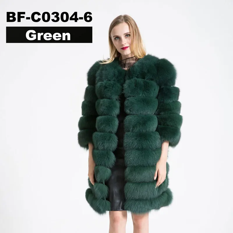 green FURSARCAR отстегивающееся натуральное меховое пальто для женщин, зимнее плотное пальто из лисьего меха с большим меховым воротником, роскошная полоска из натурального меха соболя - Цвет: green